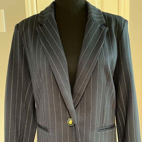 Vintage 90’s Career Suit Jacket Blazer Navy Blue Pinstripe  Fitted size 10 - Picture 14 of 14